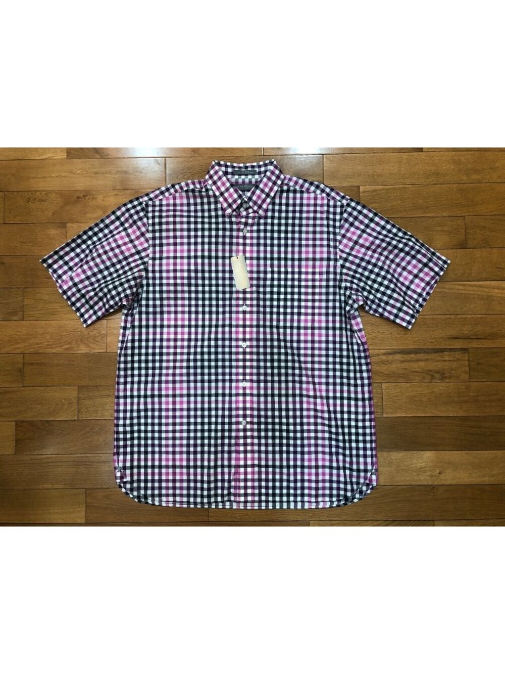 NWT Daniel Cremieux Signature Col Cotton Button Front Purple Gingham Shirt Sz L